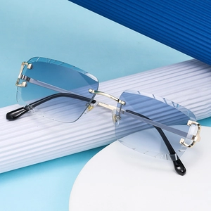 Gafas de sol cuadradas sin montura para hombre con lentes azules degradadas y metal dorado