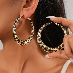 Leopard Print Large Hoop Earrings Iron With 925 Sterling Silver Earring Post Retro Fashion Jewelry For Women