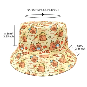 Gelber Fischerhut mit süßen Capybara-Prints und 56-58cm Kopfumfang für Sonnenschutz