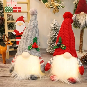 LED Light Christmas Gnome Plush Doll Knitted Hat Faceless Old Man Desktop Ornament Holiday Party Home Decoration