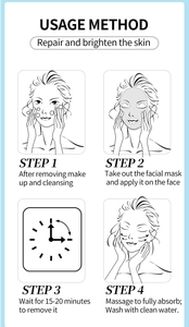 Four-step guide for cartoon animal face mask application including cleaning and timing