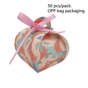 Detail of peach pattern gift boxes with pink ribbons, pack of 50 in OPP bag