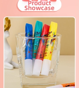 Detail of multi-color 3D magic popcorn pens for kids in a glass cup with artistic decor
