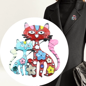 Cartoon Cat Brooch Pin Alloy Enamel Drip Oil Rhinestone Cute Animal Jewelry Clothing Accessories For Women Girls Gift