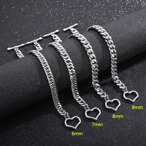 Detailed comparison of 6mm, 7mm, and 8mm silver Cuban link bracelets with heart charms