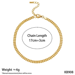 Adjustable 17cm+3cm gold plated stainless steel beaded chain bracelet detail
