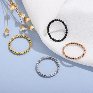 Minimalist twisted rope rings in gold, silver, rose gold and black stainless steel