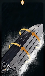 Macro detail of HJ812 high-speed RC boat with auto-reset function flipping on water
