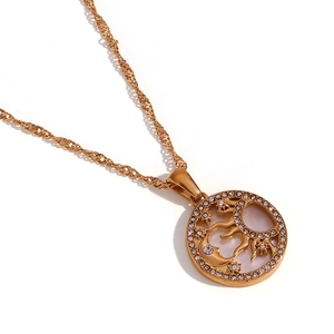 Gold-plated stainless steel necklace with sparkling moon and star celestial pendant