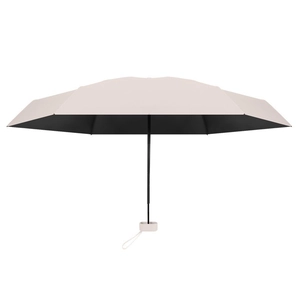 Flat six-fold mini travel umbrella with UV protection black coating in off-white