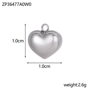 Polished silver heart pendant details showing 1.0cm by 1.0cm dimensions and weight