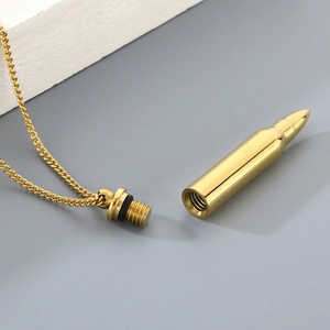 Golden bullet pendant necklace in stainless steel with a detachable screw-top structure