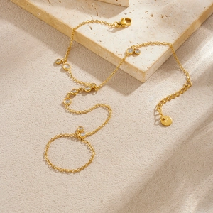 Ensemble bracelet bague élégant en acier inoxydable doré avec de petits zircons blancs