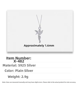 Detailed S925 sterling silver angel necklace specifications with 1.6mm pendant height