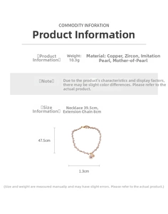 Detail view of pearl necklace with star pendant showing weight and length specifications