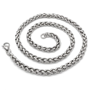 Men's silver hip hop wheat chain necklace in polished stainless steel with lobster clasp