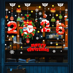 2026 Christmas window static stickers with Santa Claus, penguins and snowflakes