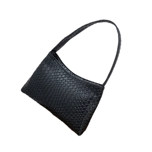 Classic black woven texture shoulder bag for women with minimalist underarm design style