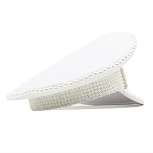 White bridal military hat with faux pearls and sequins for wedding parties