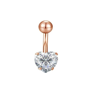 Elegant rose gold belly button ring featuring a brilliant heart-shaped zircon pendant