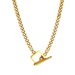 Minimalist gold stainless steel chain necklace featuring a classic T-bar toggle clasp closure