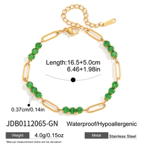 Pulsera de acero inoxidable dorado con piedras de circonita verde de 0,37 cm