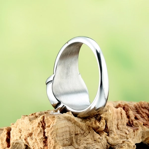 Vintage silver stainless steel pentagram ring for men with polished brushed finish