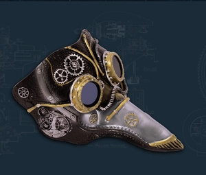 Steampunk plague doctor mask with metallic gears and goggles for Halloween cosplay