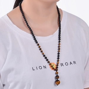 Lava stone and tiger eye beaded necklace with pendant for yoga and meditation