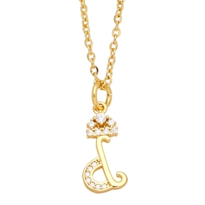 Golden necklace featuring a letter L pendant with a crown and sparkling zircons