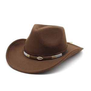 Classic wide brim khaki wool felt cowboy hat with vintage braided band and shell accent
