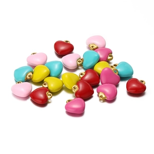 Colorful enamel heart pendants with golden metal loops for DIY jewelry making