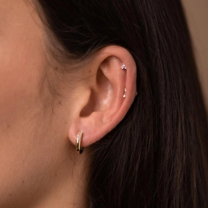 S925 sterling silver gold hoop earrings with zircon pavé and floral stud set