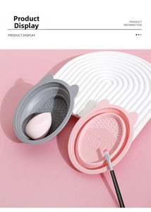 Silicone makeup brush cleaning mats in cat ear shape with various scrubbing textures