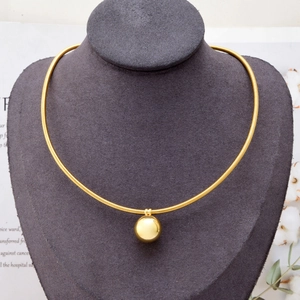 Minimalist Round Ball Pendant Necklace High Polished Stainless Steel Magnetic Clasp Snake Chain Choker Jewelry For Women