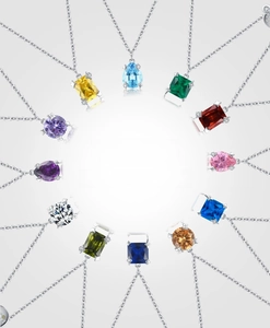Detailed arrangement of 12 zodiac necklaces with colorful gemstones and silver chains