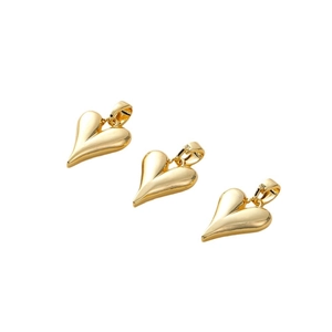 Three polished heart pendants in 18K gold plated copper for DIY necklace and bracelet crafting