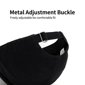 Casquette de baseball en coton noir avec boucle en métal réglable et tissu en sergé