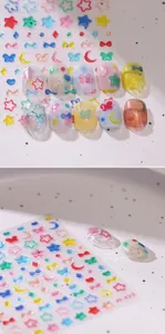 Detail of H-423 relief nail stickers with butterfly and star patterns in candy colors