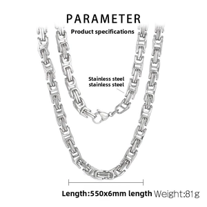 Polished 6mm stainless steel Byzantine king chain for men with 550mm length and lobster clasp