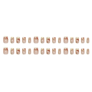 French style floral press-on nail kit with gold trim and cream yellow flower patterns
