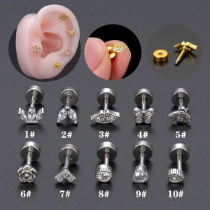 20G stainless steel helix stud set with geometric bees and flowers in gold and silver