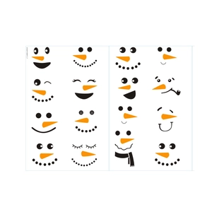 DIY Christmas snowman face stickers featuring 16 different cute facial expressions for wall decor