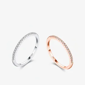 925 Sterling Silver Eternity Ring Minimalist Cubic Zirconia Slim Stackable Band For Women Elegant Jewelry