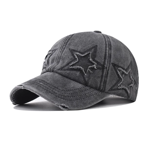 Washed Cotton Baseball Cap Vintage Distressed Stern Patch Verstellbar Streetwear Sonnenhut Für Damen Herren