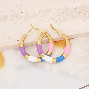 Colorful drip oil stainless steel hoop earrings with gold base in vibrant candy tones