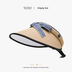 Women Sun Visor Hat Large Brim UPF 50 UV Protection Adjustable Breathable Fashion Denim Bow Tie Outdoor Summer