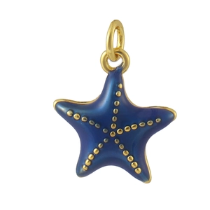 Blue and gold starfish pendant crafted in 18k gold plated copper for jewelry making