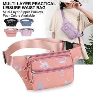Waist Bag Oxford Cloth Waterproof Multi-Pocket Outdoor Sports Running Graffiti Print Adjustable Belt For Women Men