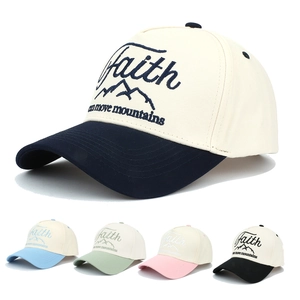 Casquette De Baseball Brodée Faith Can Move Mountains En Coton Couleur Contrastée Chapeau De Soleil Respirant